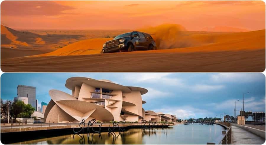Doha: Combo City Tour and Desert Safari with Camel Ride - Sandboarding and sunset add time outside the vehicle