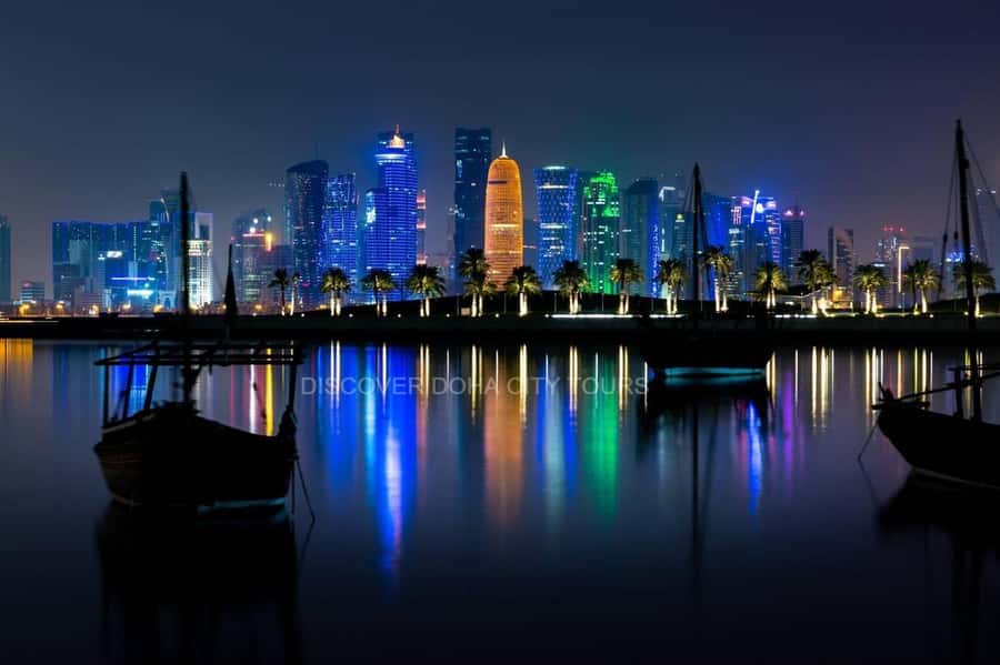 Doha: Moonlight Adventure City Tour with Arabic Dhow Cruise - West Bay gives you the skyline view
