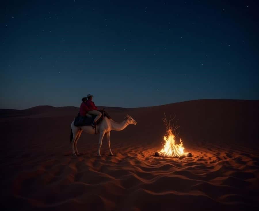 Doha : Night Desert Safari with Dune Bashing & Stargazing - A camel ride and a traditional tent
