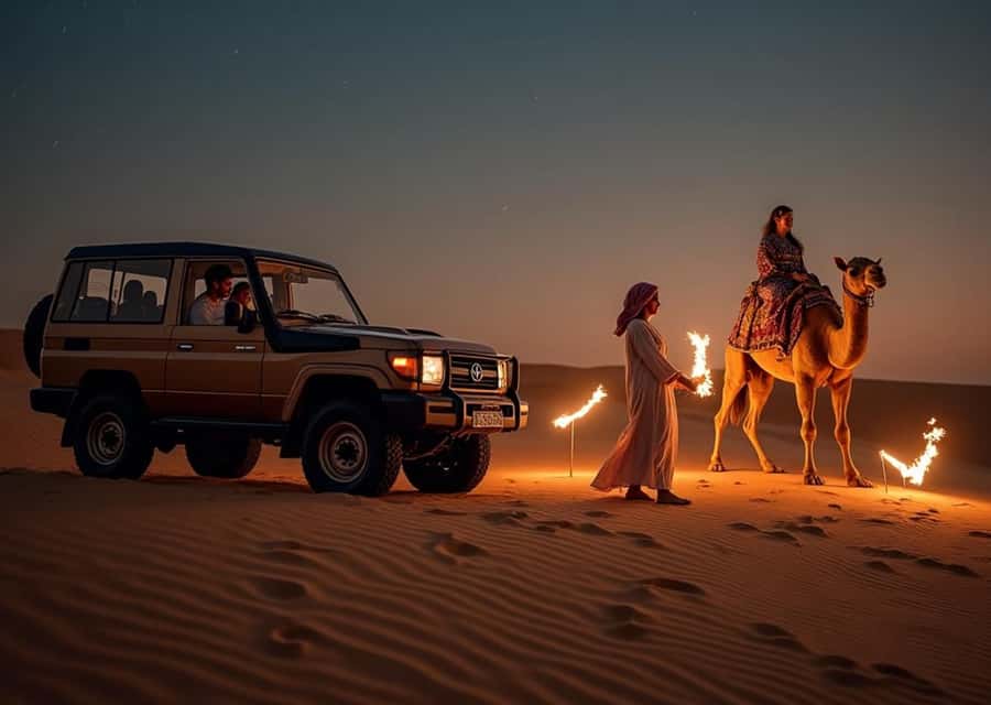 Doha: Nighttime Desert Safari with Dune Bashing & Camel Ride - From Doha to Qatar’s Open Sand