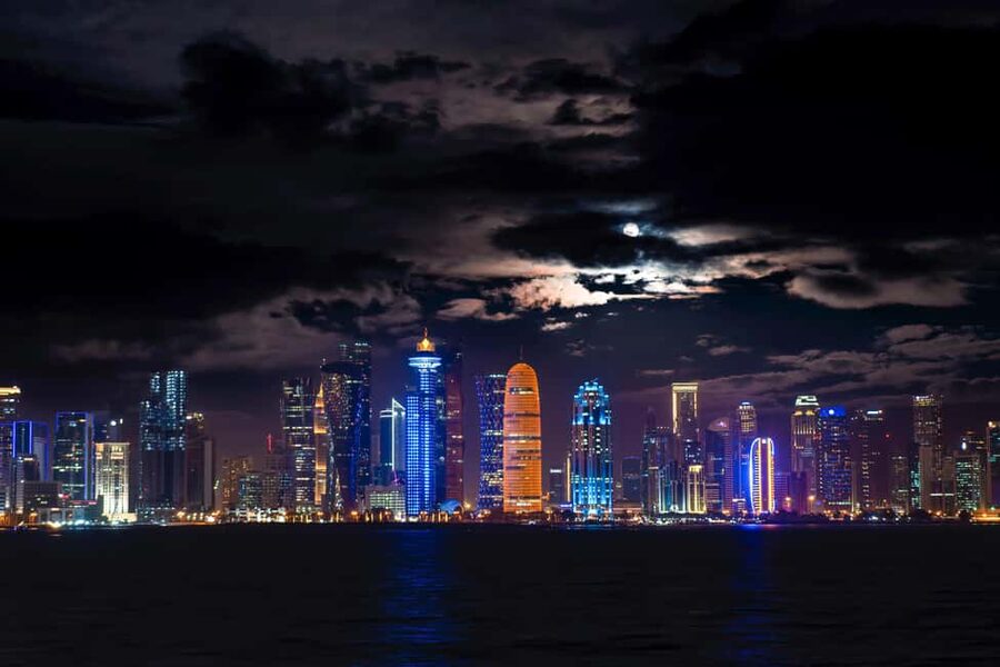 Doha: Private Night City Tour with Professional Guide. - The Corniche and West Bay skyline at night