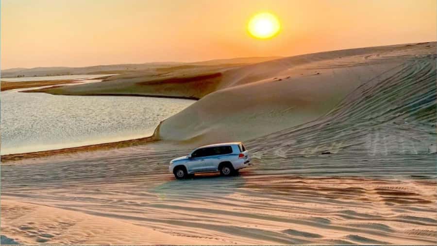 Doha :Sunrise/ Sunset Desert Safari CamelRide & Sandboarding - Dune bashing in a 4x4