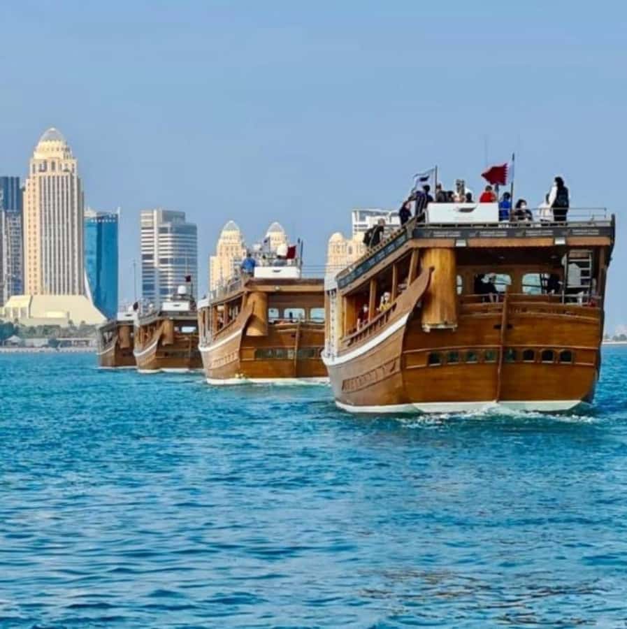 Doha Traditional Dhow Cruise - The Corniche glows after sunset