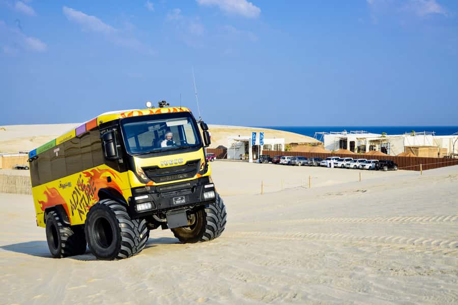 From Doha: Exclusive Monster Bus Safari Experience - Al Majles Resort, oryx, and the desert coast