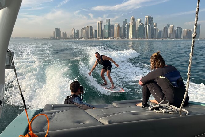 Private Wakesurfing or Wakeboarding along Doha's skyline - The five-minute ride to the surf area