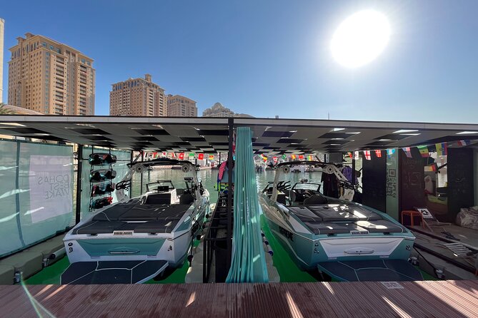 Private Wakesurfing or Wakeboarding along Doha's skyline - Returning to Porto Arabia