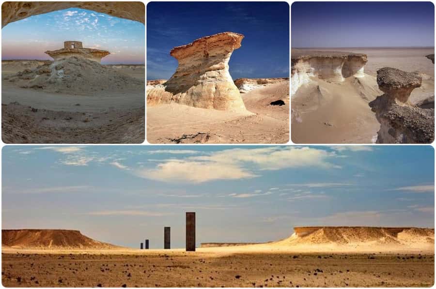 West Qatar tour to Richard Sierra sculpture,Umbrella Rock - Leaving Doha for Qatar’s western edge